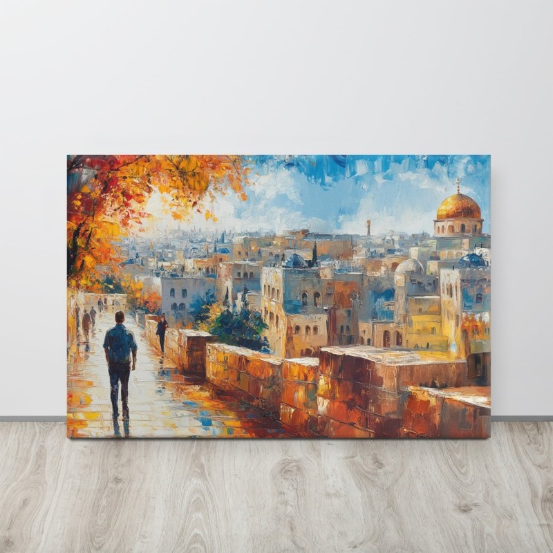 מטייל בעיר העתיקה בירושלים הדפס על קנבס